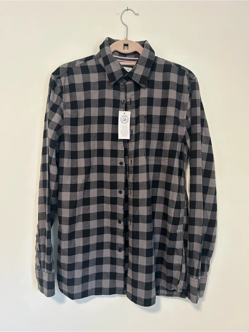Sun + Stone Black and Gray Plaid Button-Down Shirt